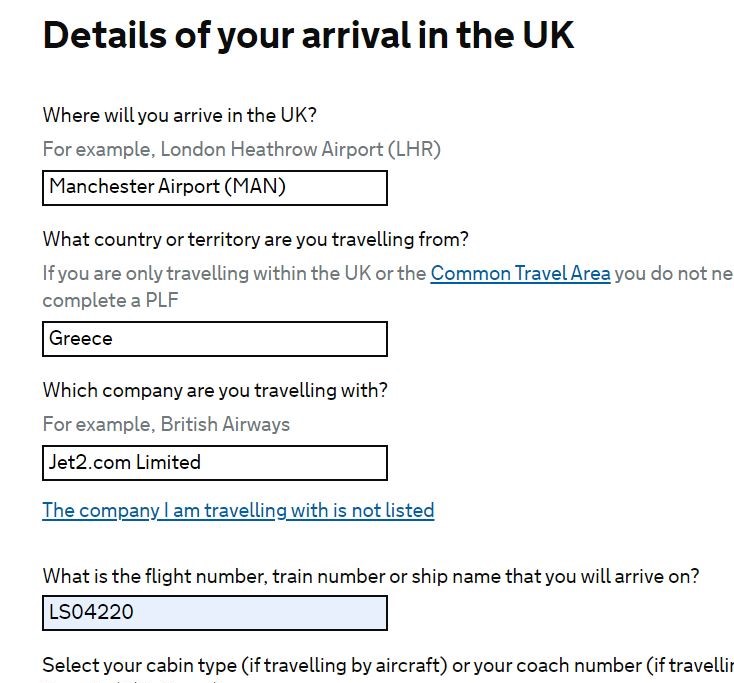 UK Passenger Locator Form